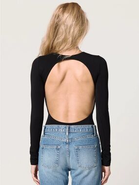 Clyque Open-Back Long Sleeve Bodysuit - Black